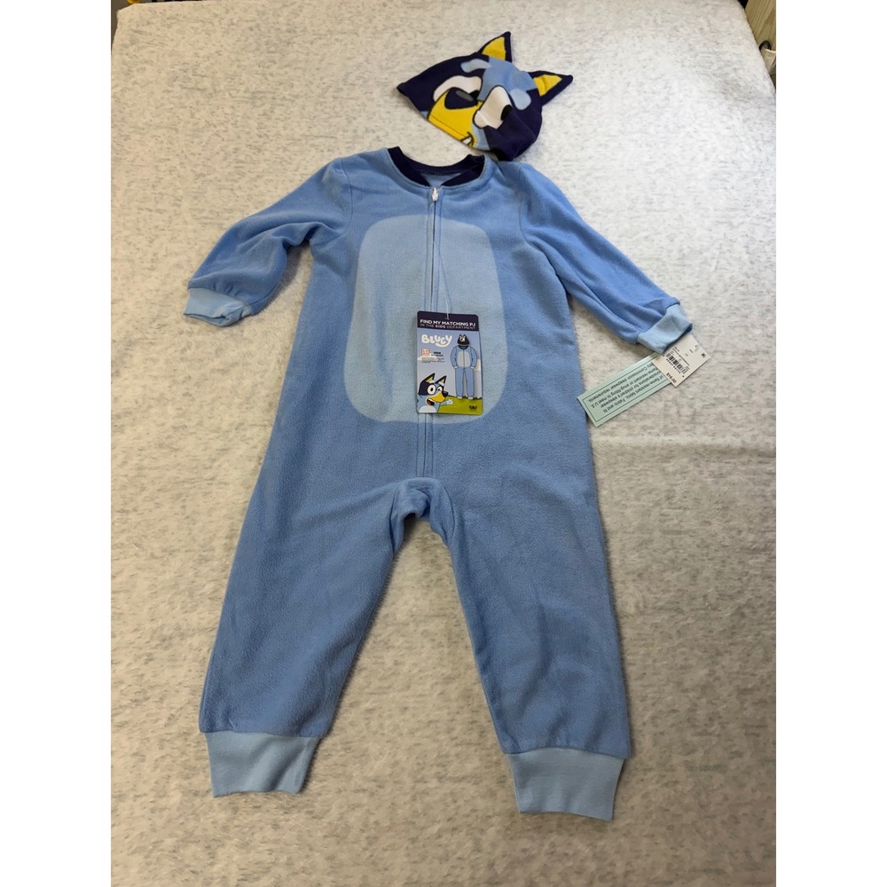 Bluey Toddler Fleece Pajama Union Suit with Character Hat Blue 2T QF435DBSTG